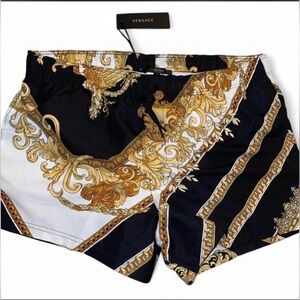 VERSACE Baroque High Waist Black and Gold Women's Shorts